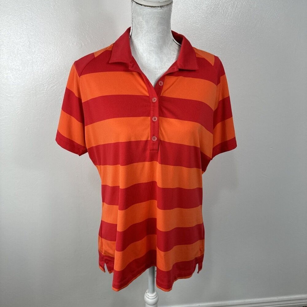 Nike Golf Tour‎ Performance Women's L Polo Shirt Orange Striped EUC - Picture 3 of 16